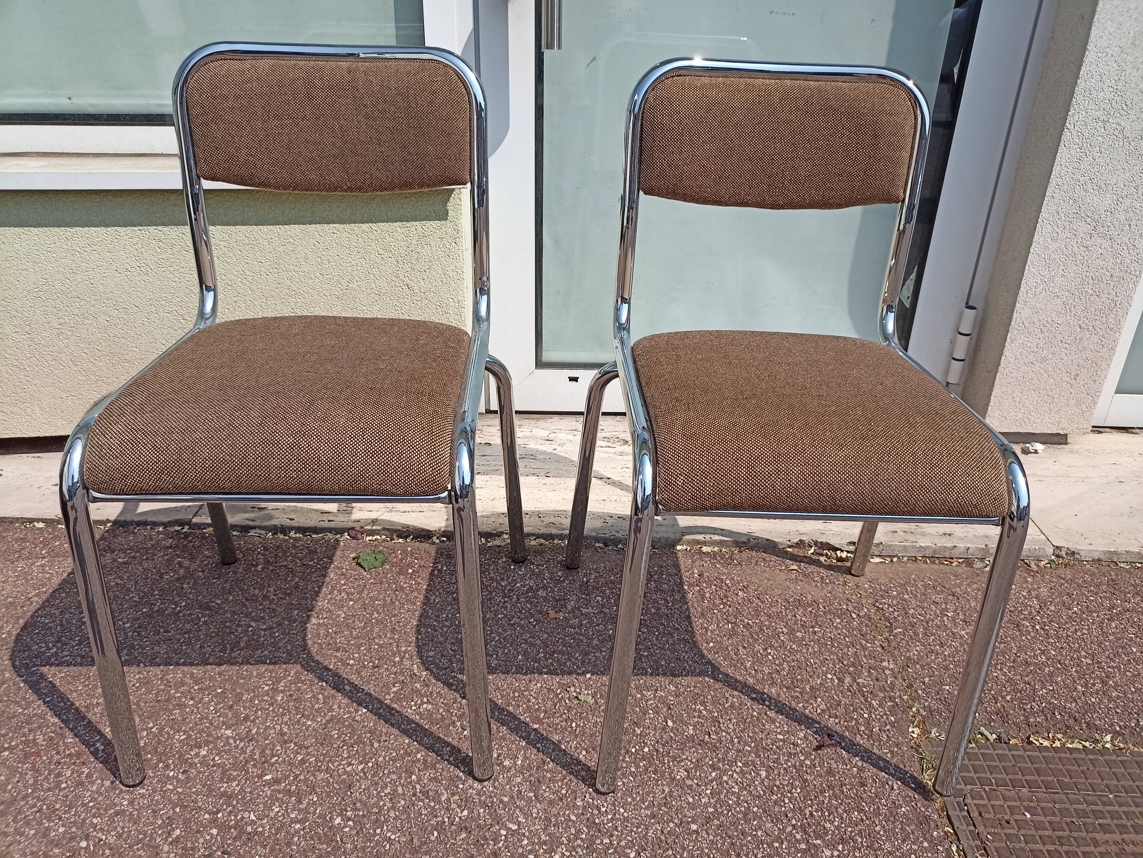 Set of 2 chairs chrome and beige fabric - vintage