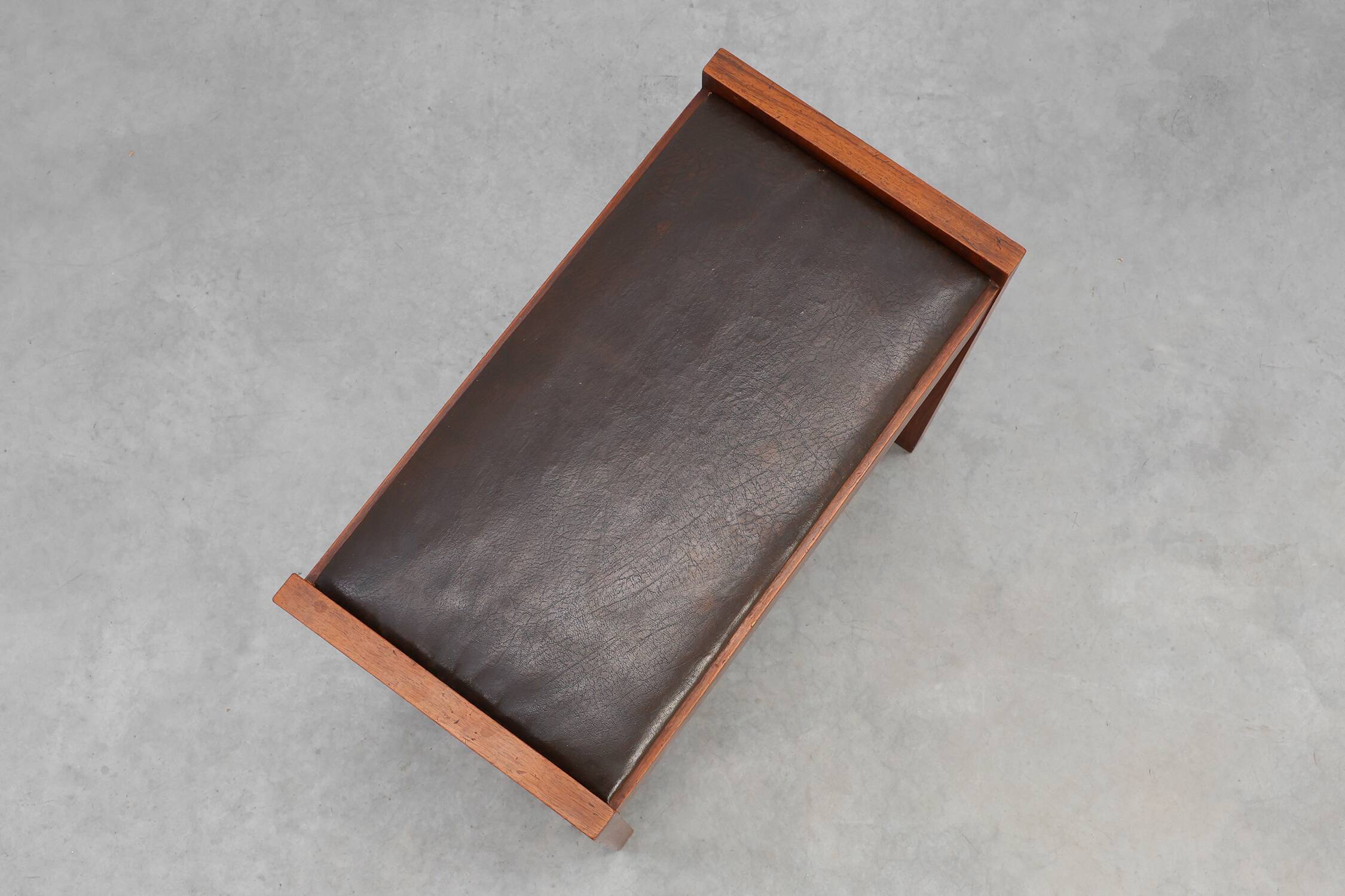 Art Deco Walnut Stool with Leather Seat, Belgium ca. 1925