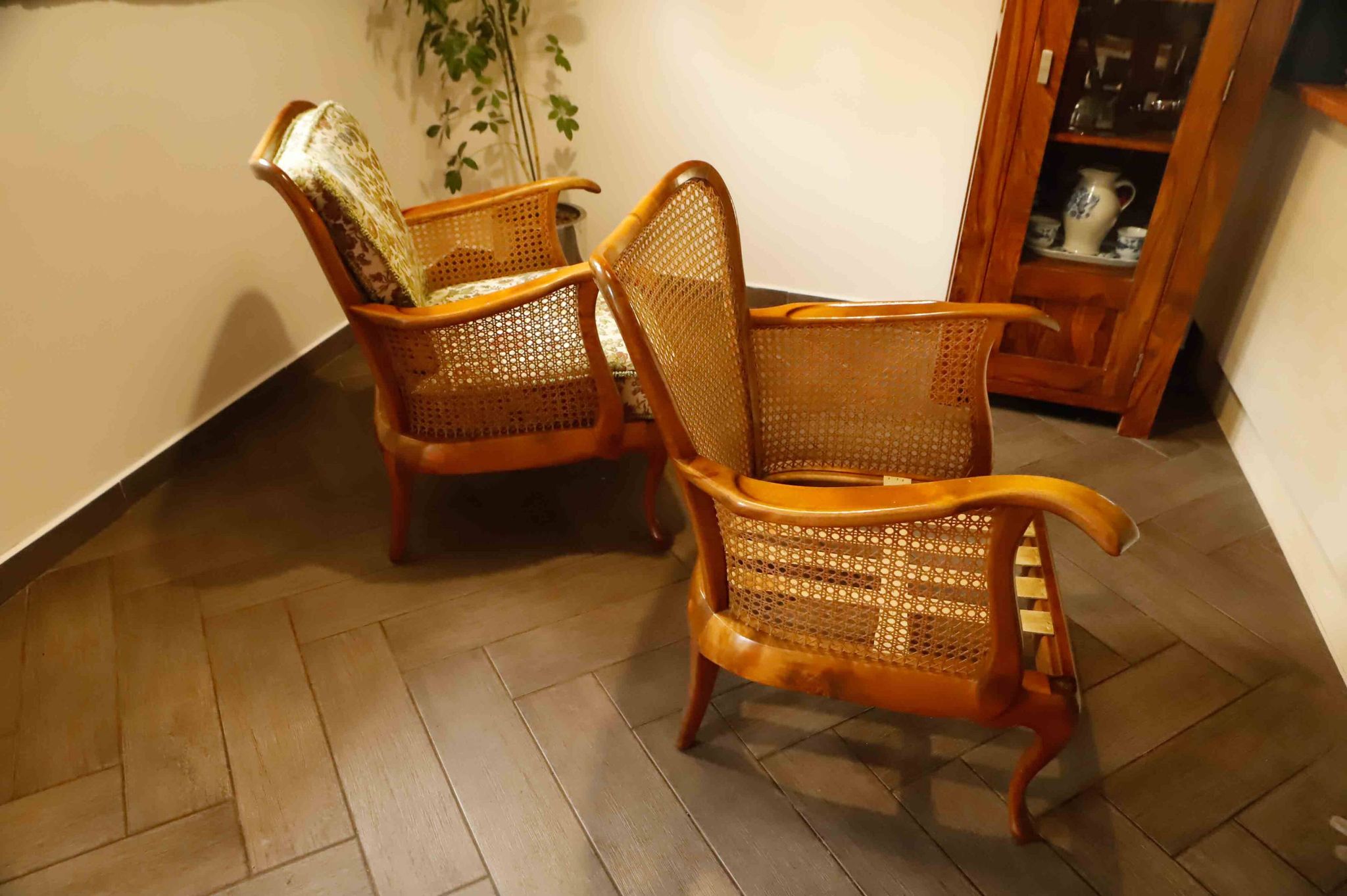 Set of 2 German Chippendale Cane Armchairs by Adolf Wrenger