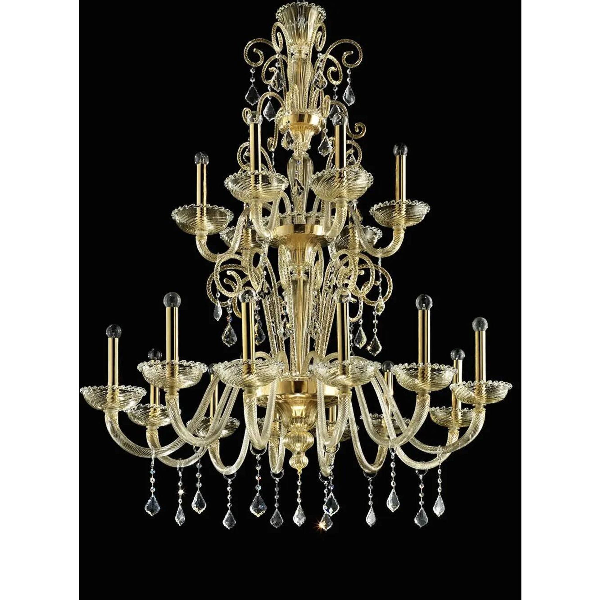 Chandelier vénitien en verre de Murano "Curls" en or impérial