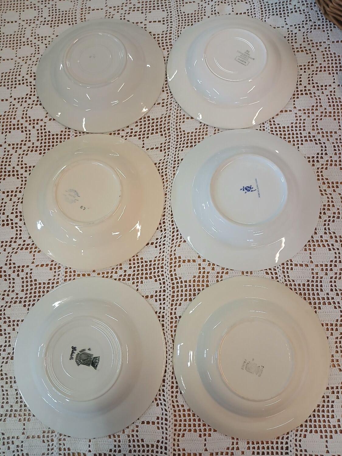 6 mismatched antique soup plates