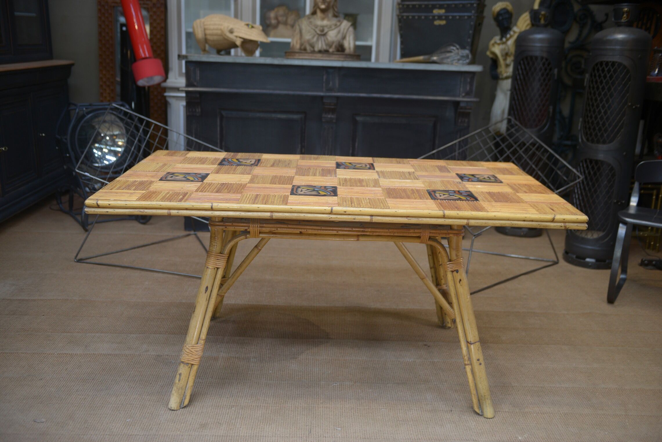 Rattan and ceramic table 1960