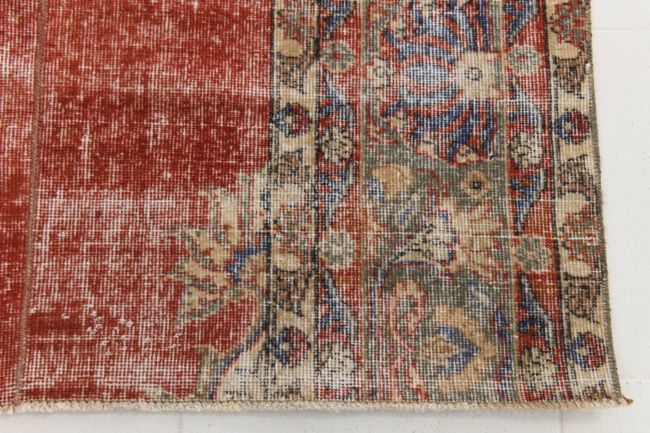 4x7 Red & Cream Vintage Area Rug 126x236Cm SK 17738