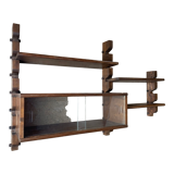 Wooden wall shelves with display case, 1950s