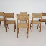 Set of six papercord dining chairs, France 1950's