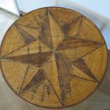Round coffee table with bamboo, rattan and wood, star pattern, 80s