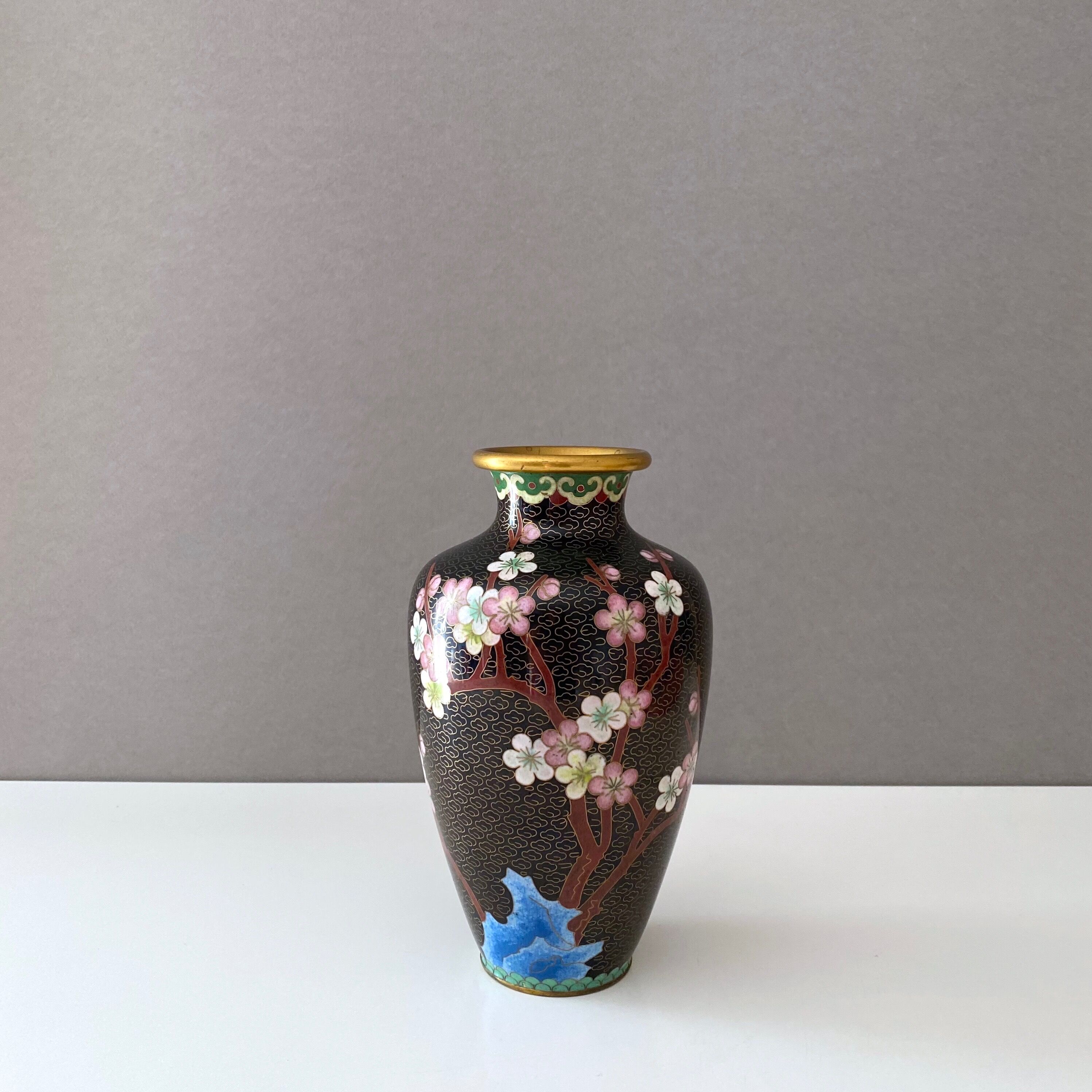 Cloisonne vase, vintage enamel vase