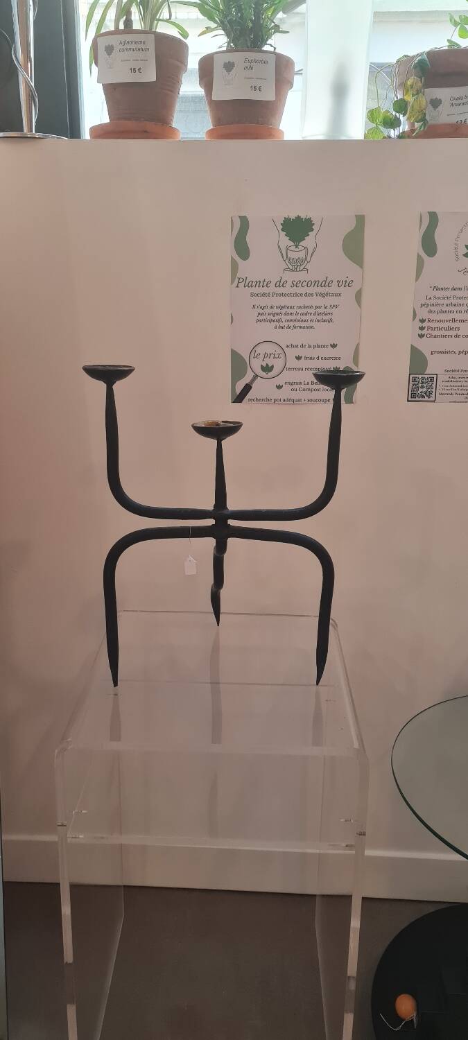 Brutalist wrought iron candle holder