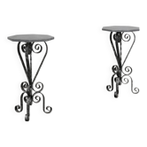 Pair of French Wrought Iron Consoles with Belgian Blue Stone Tops, 1950s