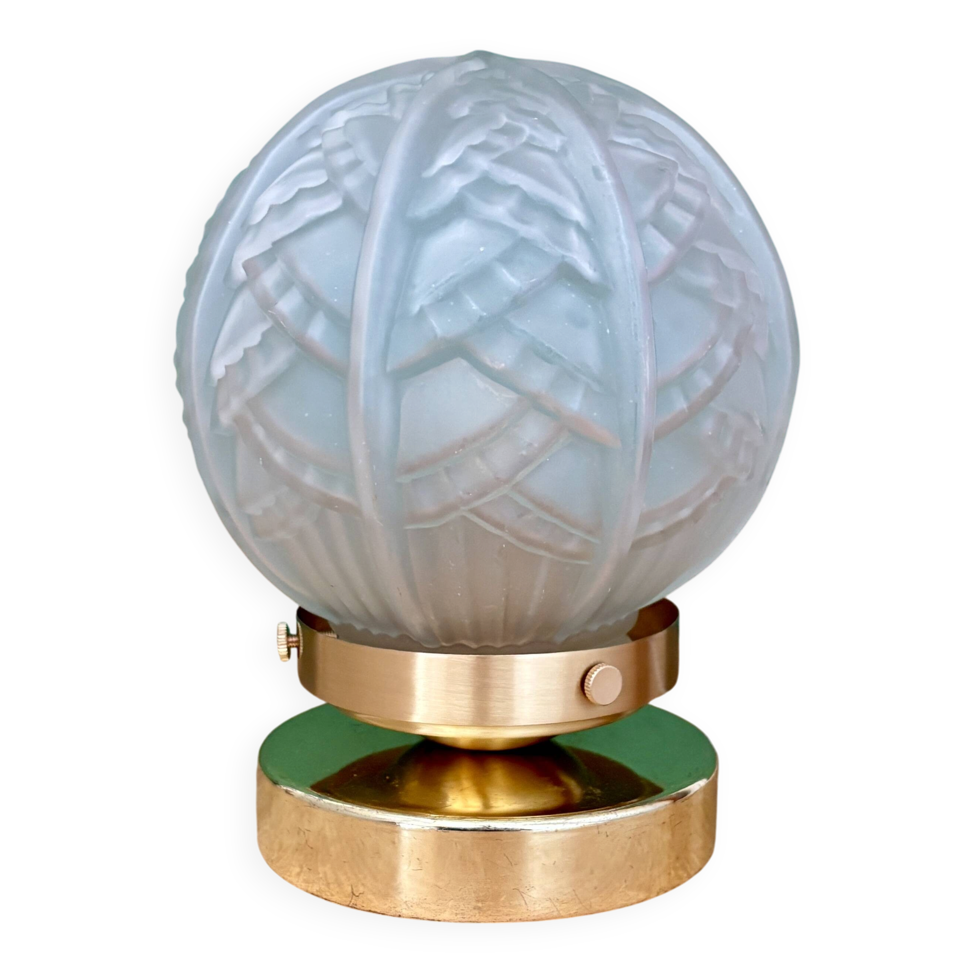 Lampe à poser globe vintage art déco en verre dépoli