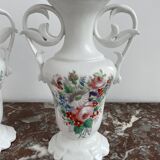Pair of large 19th century church vases in painted white Paris porcelain