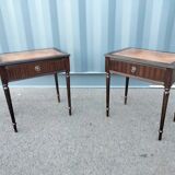 Pair of bedside tables side tables old leather top style louis xvi