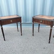 Pair of bedside tables side tables old leather top style louis xvi