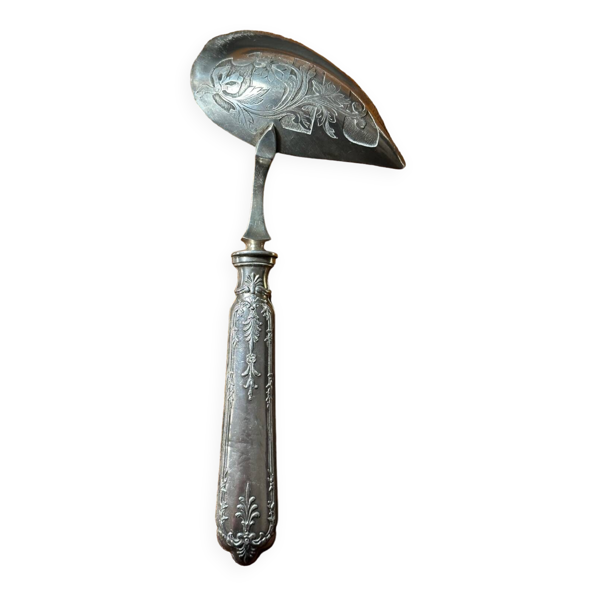 Art-Nouveau Sauce Spoon Floral Decor - Silver & Vermeil