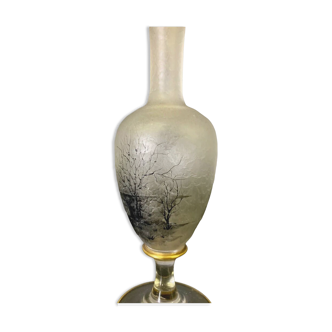 Vase soliflore à décor automnale en grisaille vers 1900