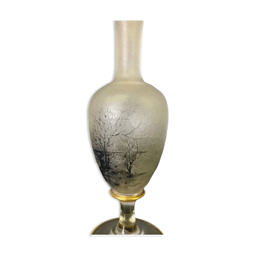 Vase soliflore à décor automnale en grisaille vers 1900