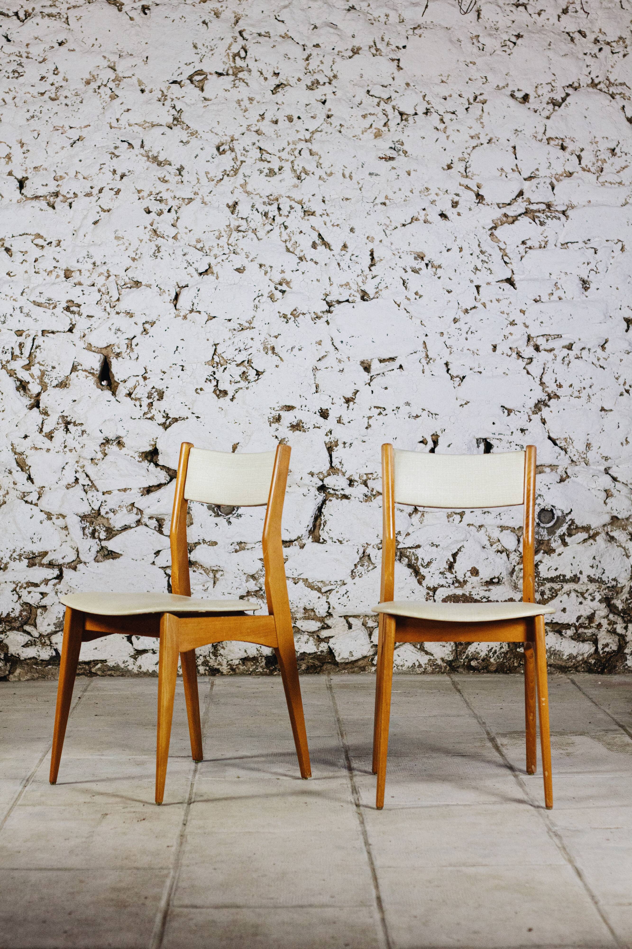 4 Danish chairs in beech wood and skai, 1960