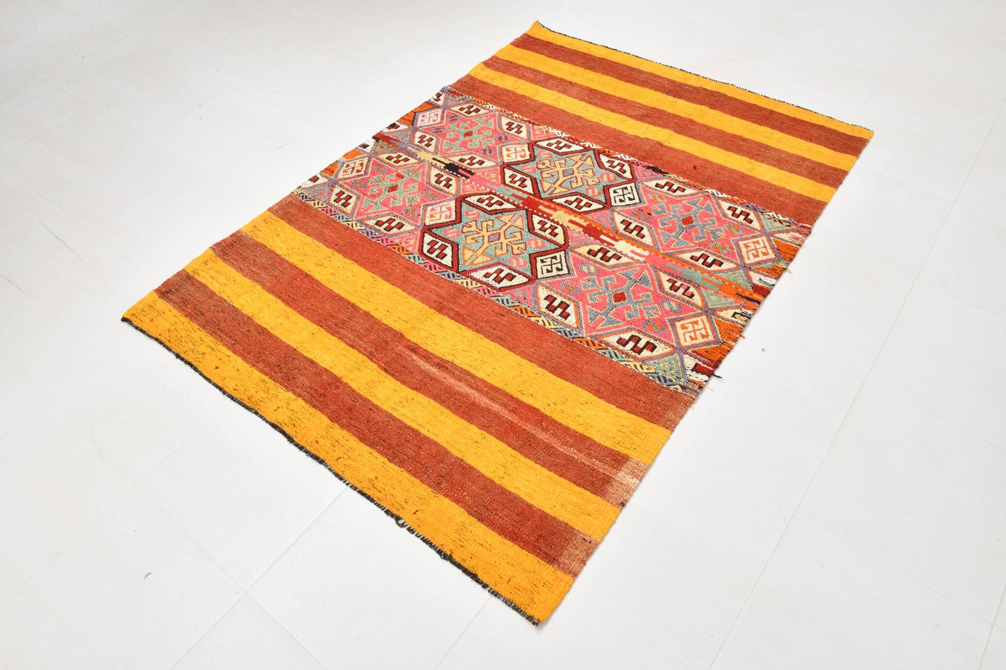 5x6 Yellow and Red Decorative Kilim Carpet, Orientel Kilim Rug, 140x192Cm