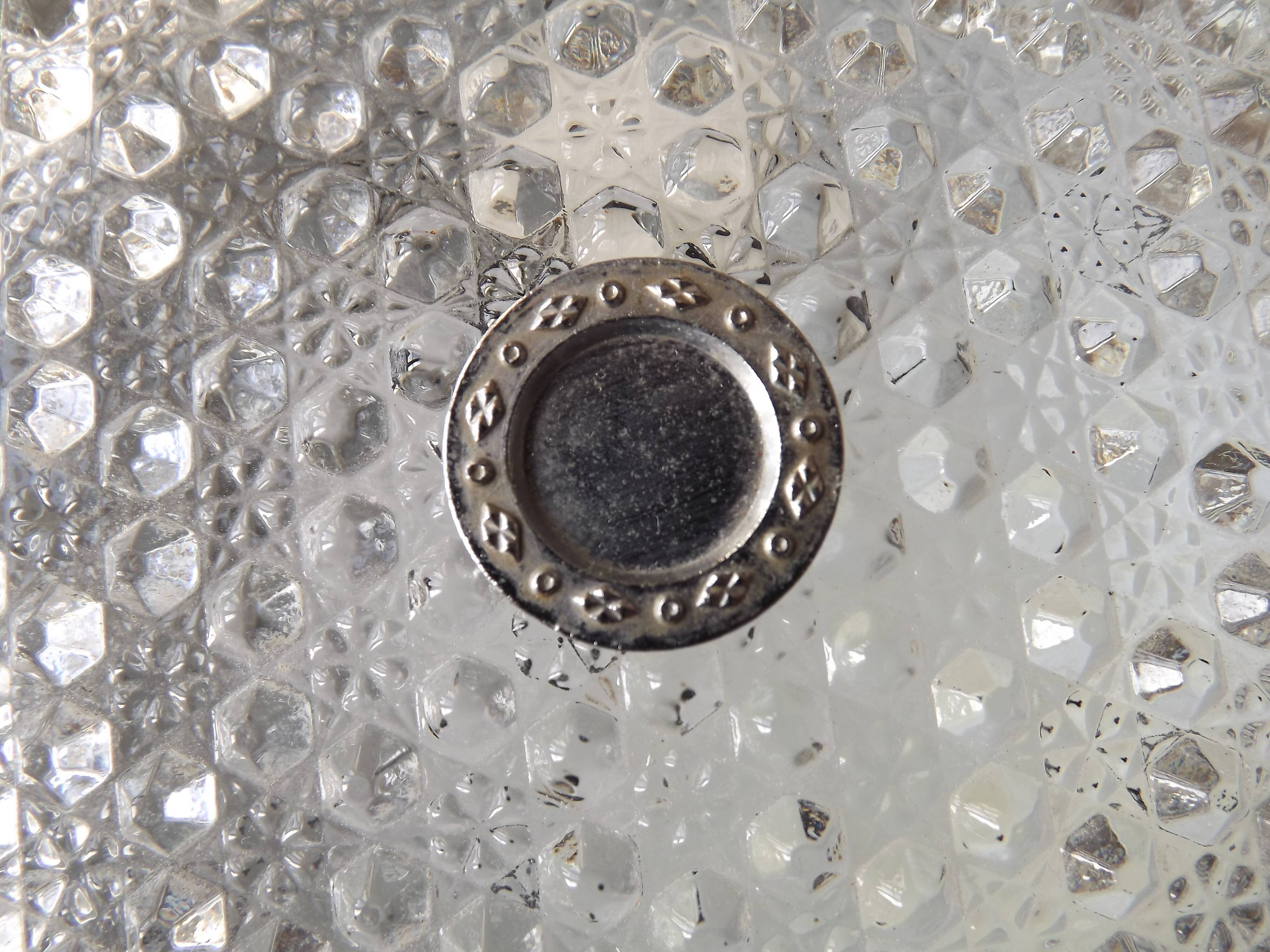 Pair of French Vintage Semi-Flush Cut Glass and Silver Metal Wall Lights