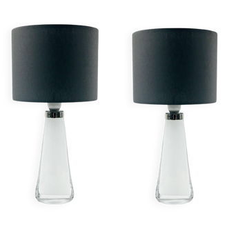 Pair of Scandinavian Glass Table/Bedside Lamps by Carl Fagerlund for Orrefors, Sweden, 1960s