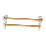 Ancien porte serviettes art deco en fonte émaillée blanche et bois