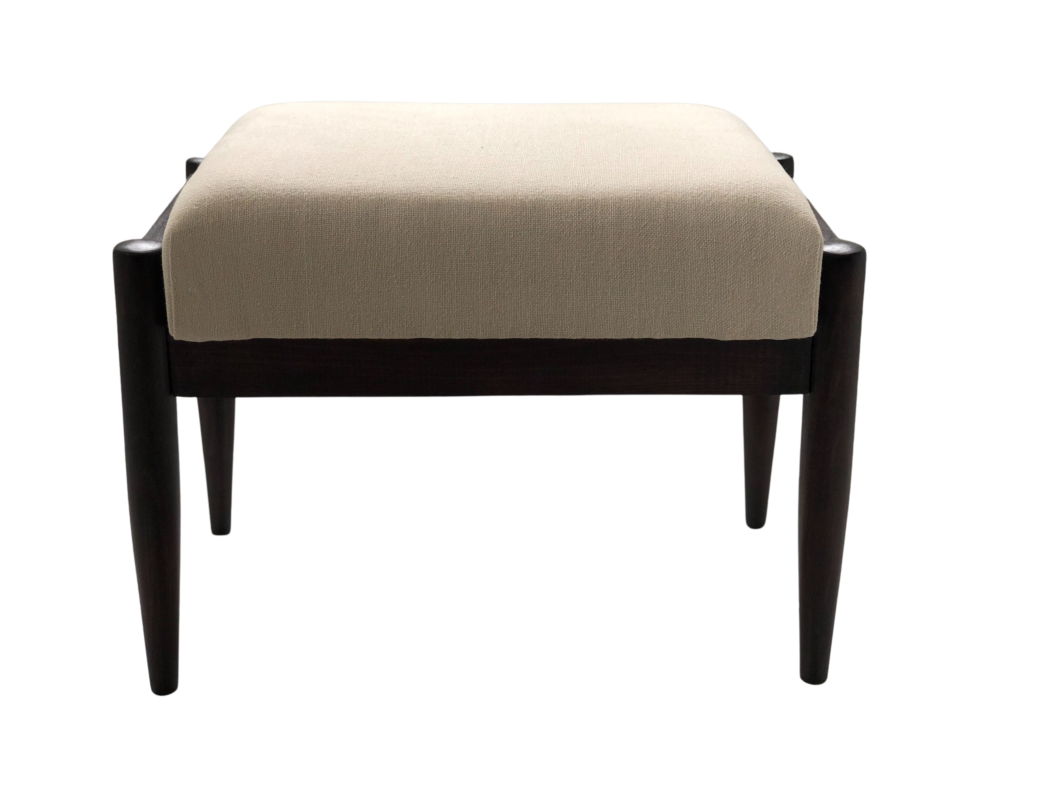 Mid-century beige linen armchair with a stool by Henryk lis, 1960s, set of 2