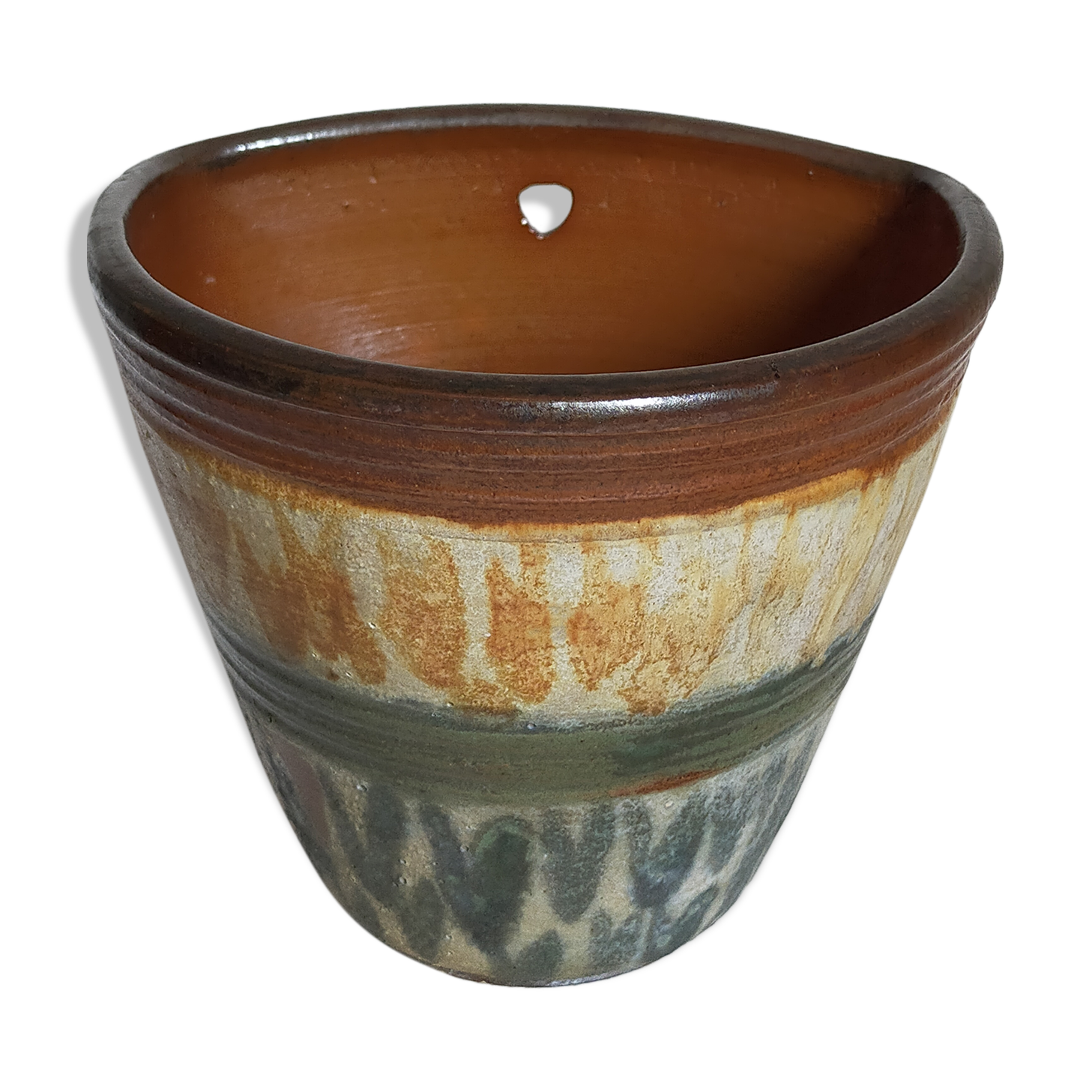 Vase bouquetière cache-pot sandstone enamelled with bouffioulx signed dubois