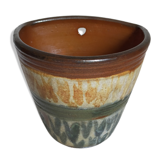 Vase bouquetière cache-pot sandstone enamelled with bouffioulx signed dubois