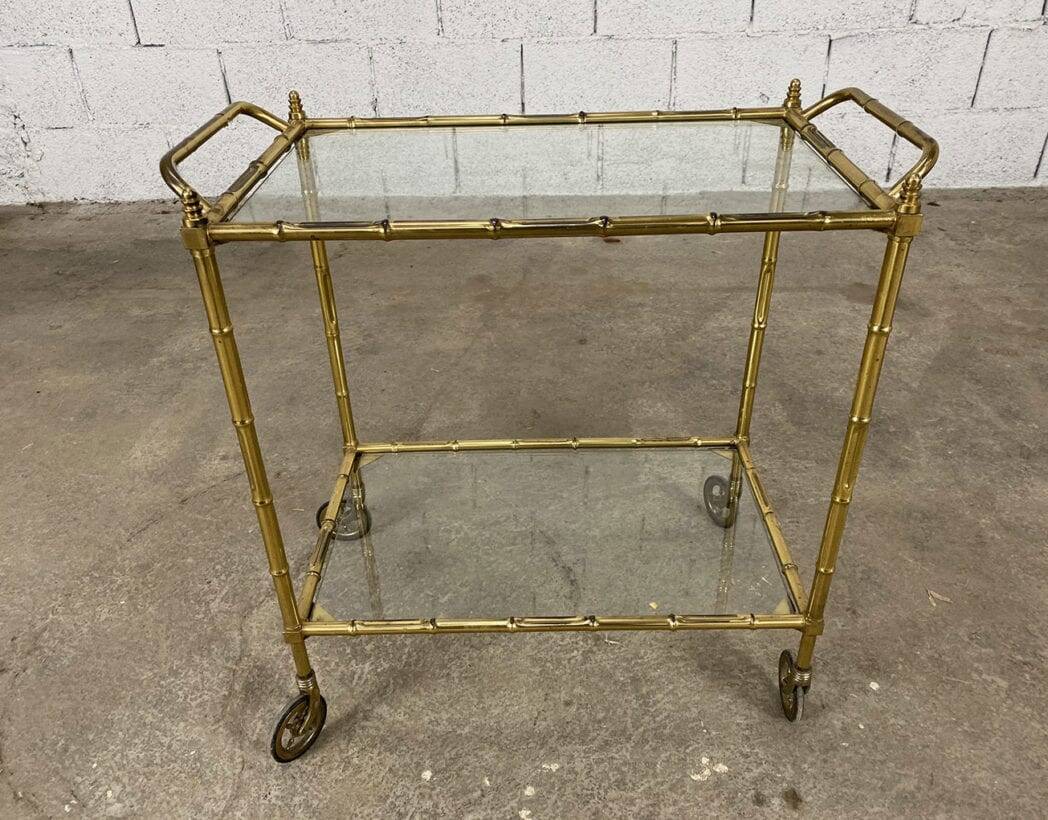 1960s serving table in glass and gilded brass