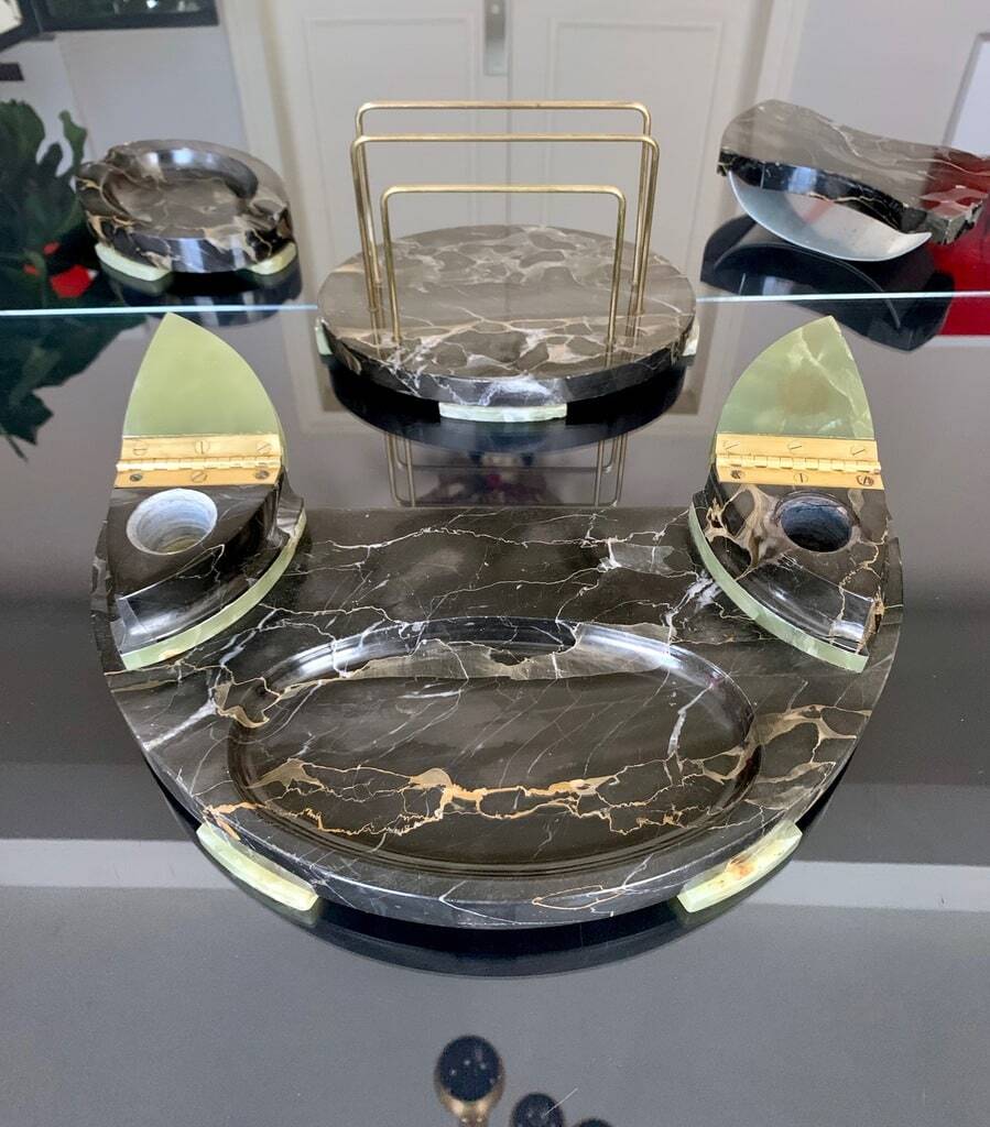 Inkwell Holder Mail Buffer Ashtray - Art Deco - Onyx Marble - Office