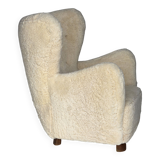 1960s, Danish armchair, genuine sheepskin "Canberra", reupholstered.