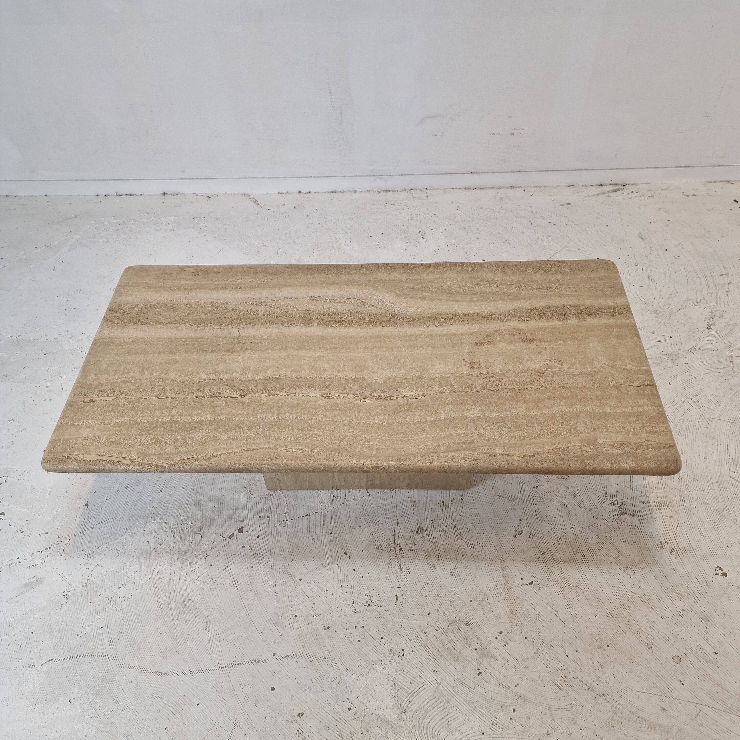 Italian Rectangle Coffee Table in Travertine, 1980s