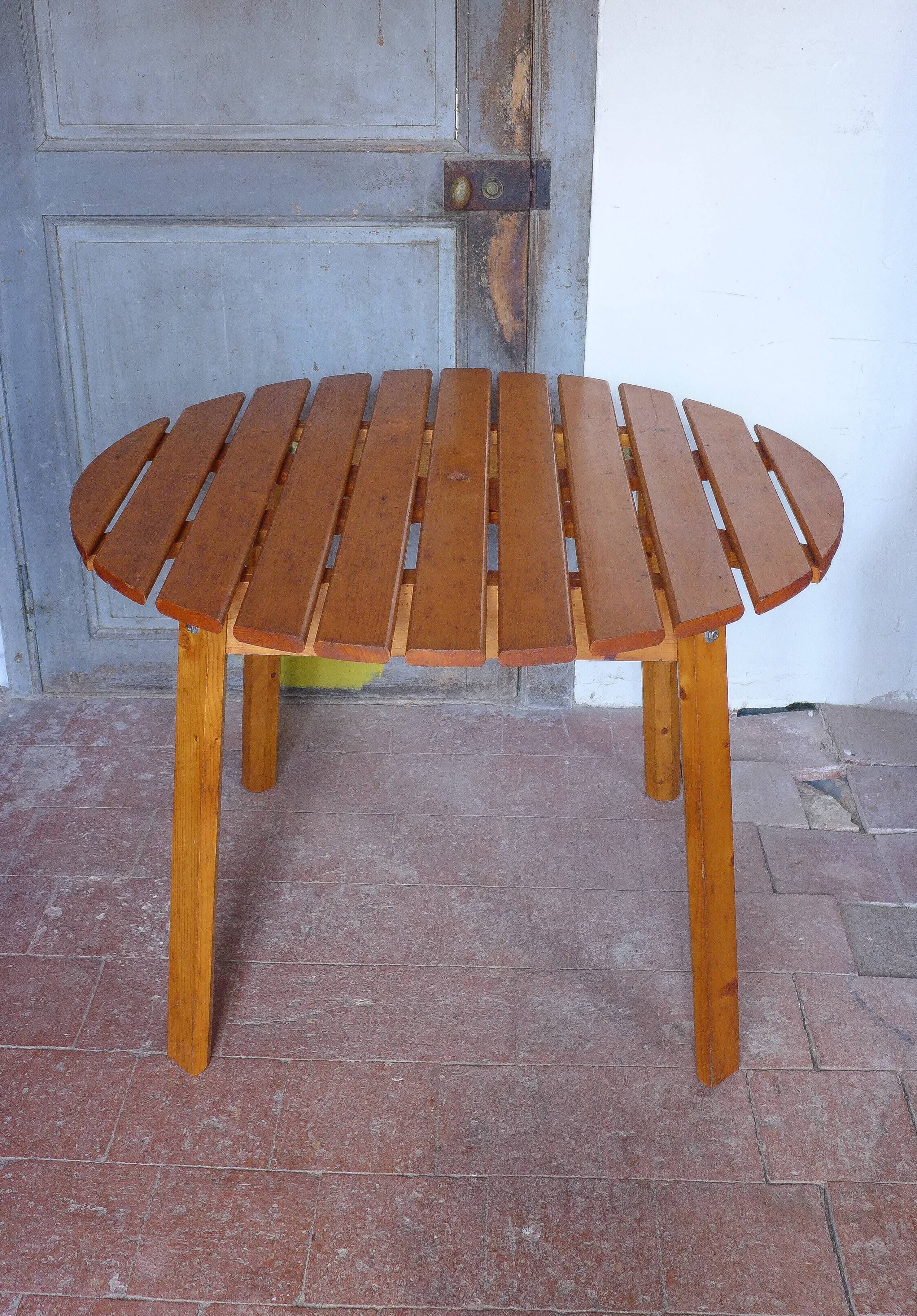 Vintage round pine table, slatted pine table, vintage table, pine furniture
