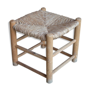 Tabouret paillé bas en bois, années