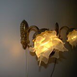 Pair of tanned sconces and glass paste