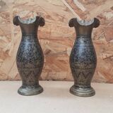 Pair of vintage painted black decor brass vase