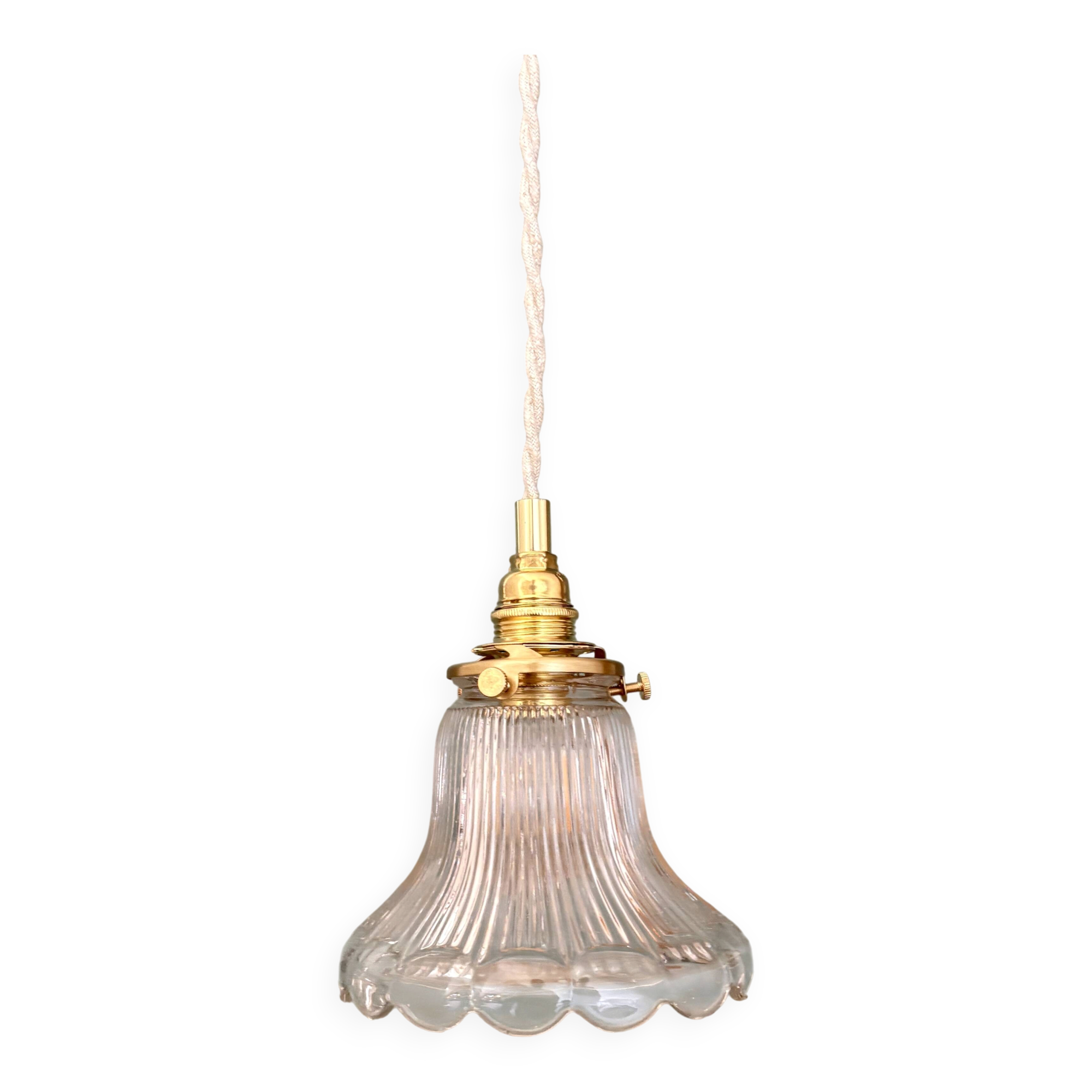 Suspension tulipe vintage en verre holophane