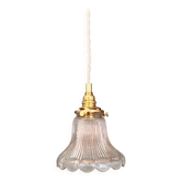 Suspension tulipe vintage en verre holophane