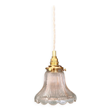 Suspension tulipe vintage en verre holophane