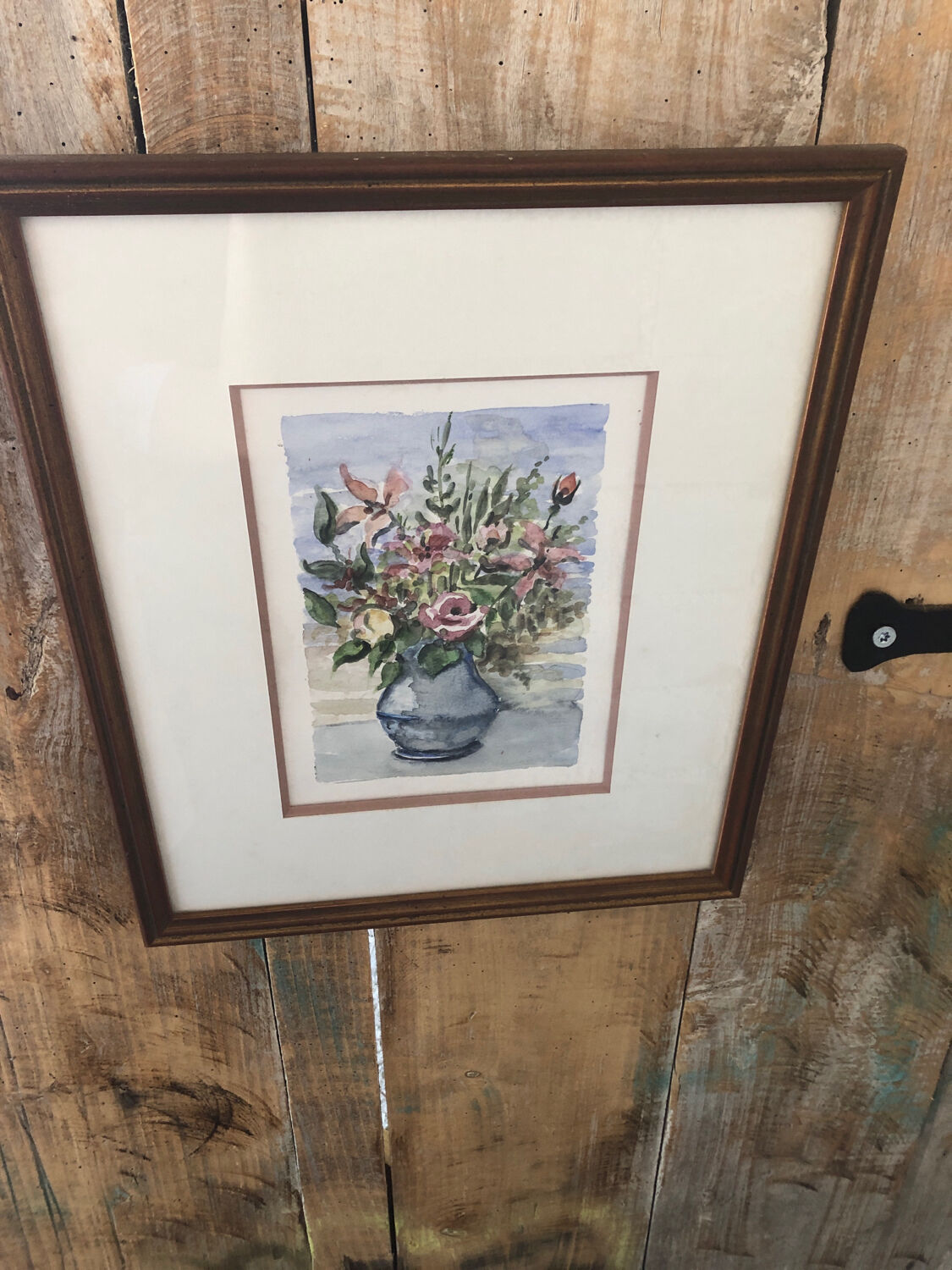 Original watercolor painting monfranc bouquet of flowers + gilded wood frame #a222