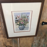 Original watercolor painting monfranc bouquet of flowers + gilded wood frame #a222