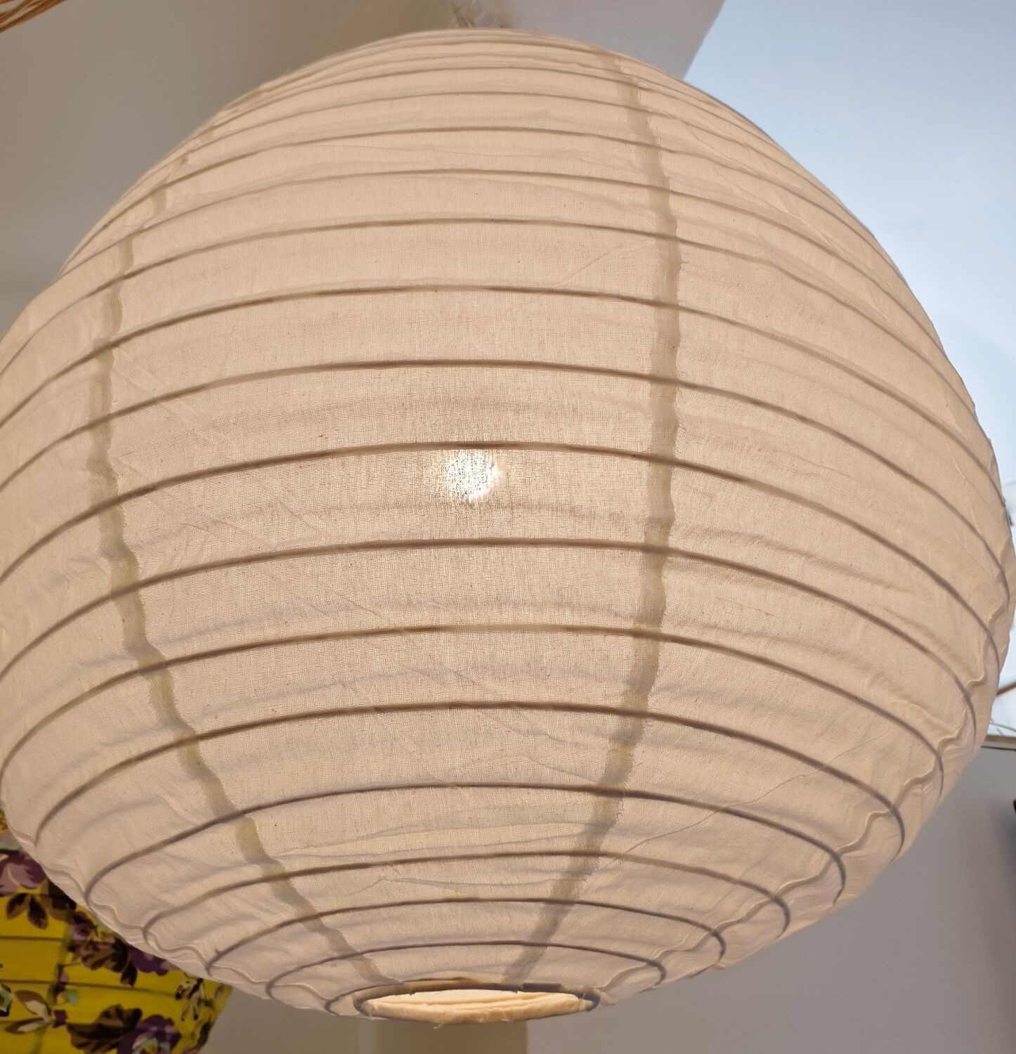 Fabric lampshade (linen) in the shape of a pear.