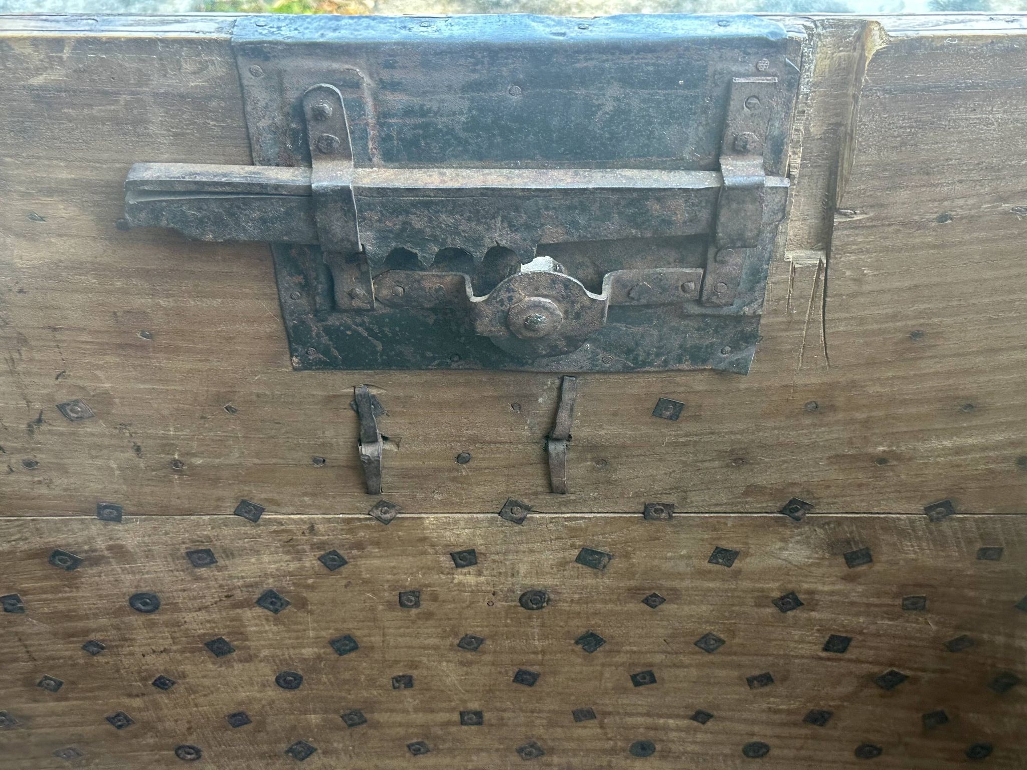 Imposing Indian Chest in Exotic Wood and Wrought Iron