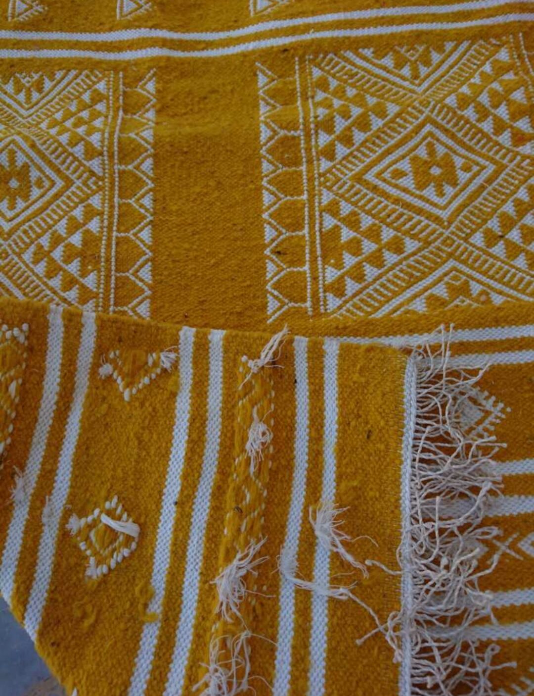 Kilim yellow and white handmade carpet , 60x105cm