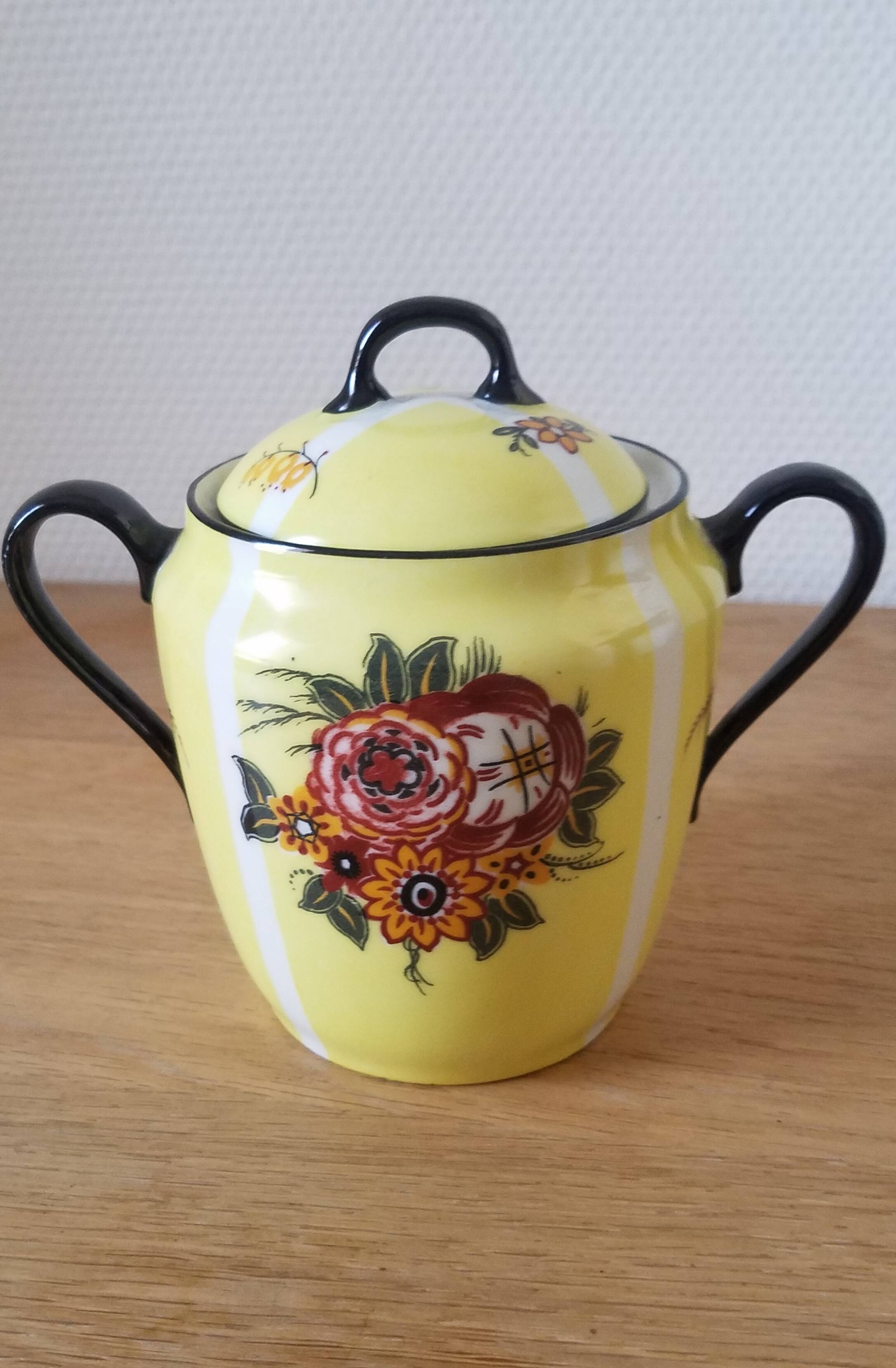 Vintage floral porcelain sugar bowl