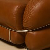 Italian brown leather "Okay" sofa by Adriano Piazzesi 70's