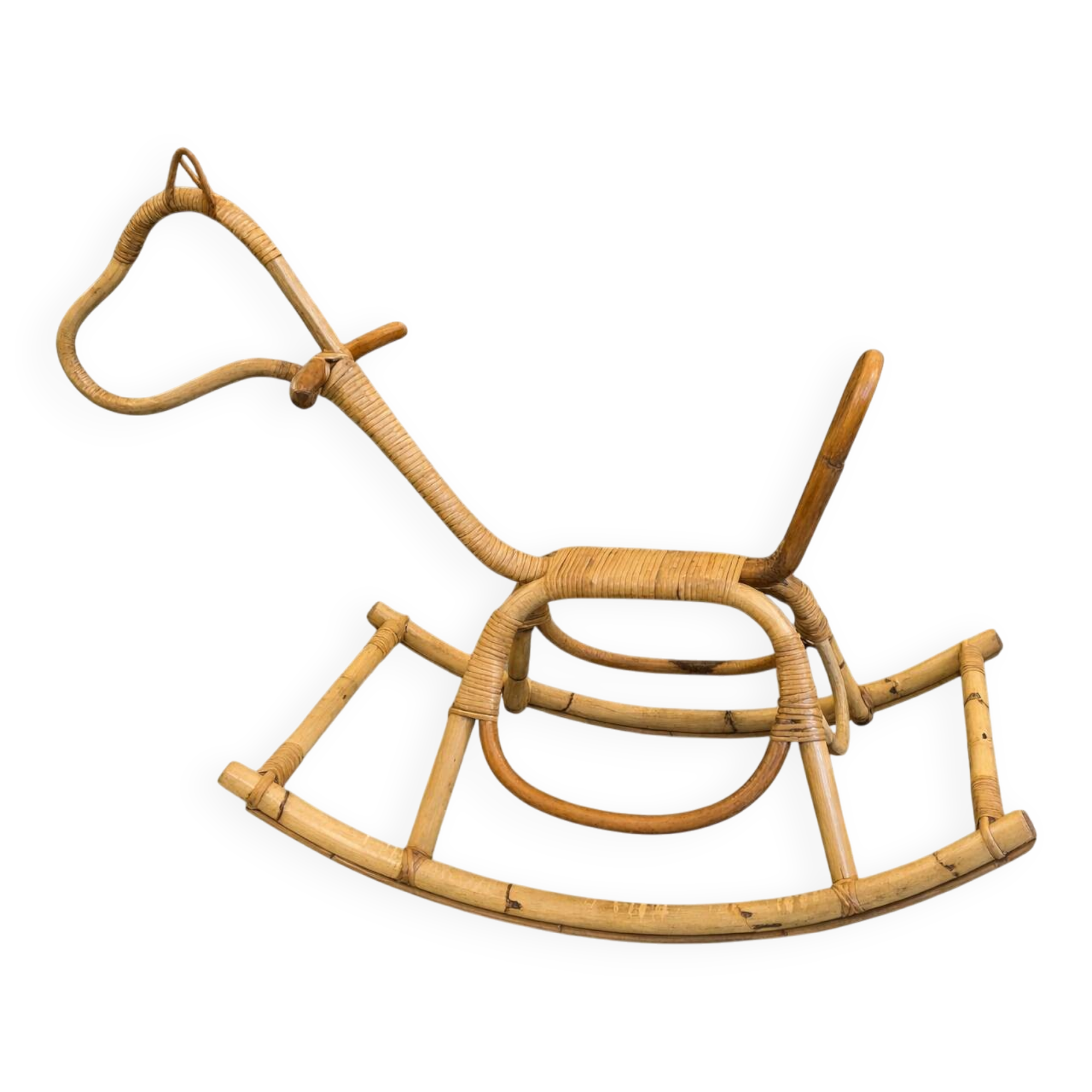 Vintage 1960s/70s rattan and bamboo rocking horse