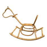 Vintage 1960s/70s rattan and bamboo rocking horse
