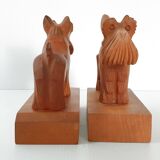Vintage wooden dog bookends, 1950s-60s.