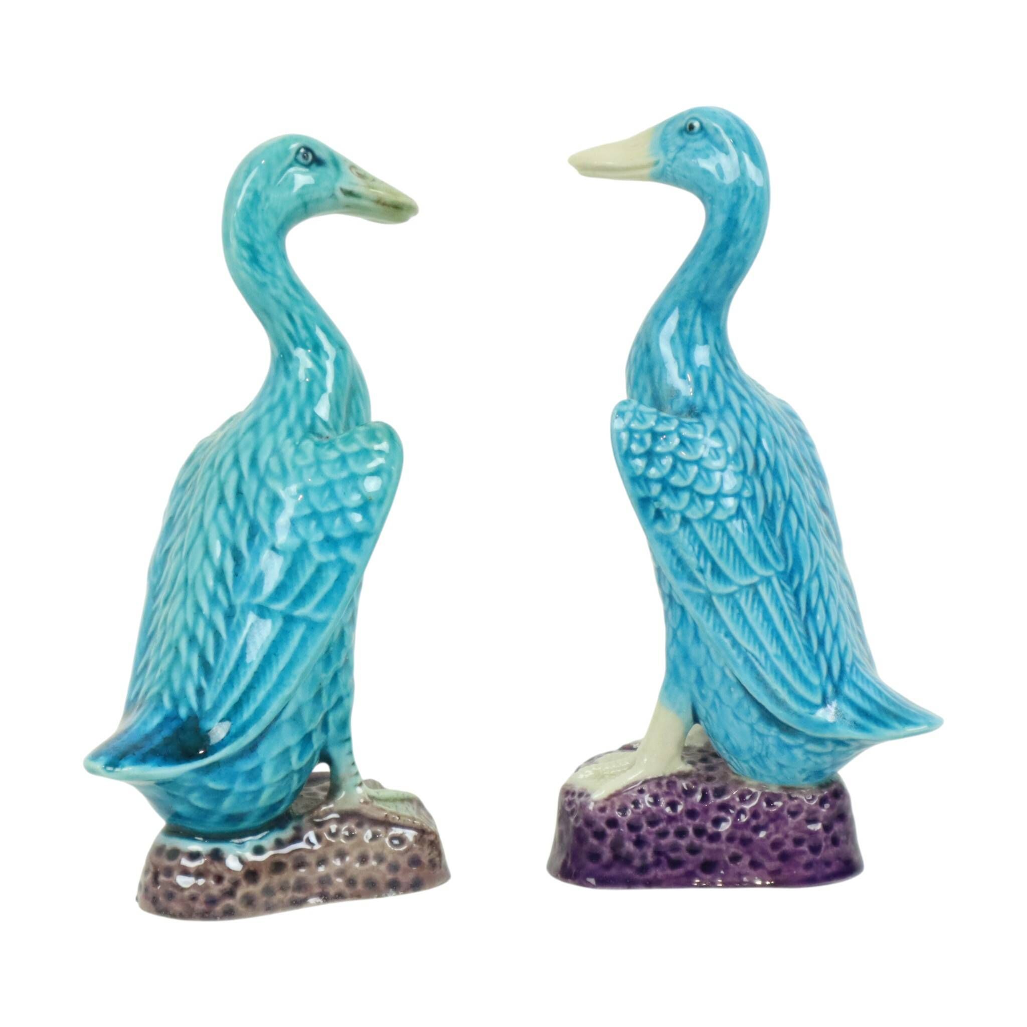 Vintage Duck Figurine Figure Couple Blue Chinese Porcelain